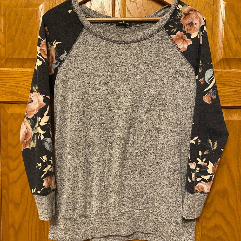 Pink Clover Coquette Cottagecore Heathered Gray Sweatshirt